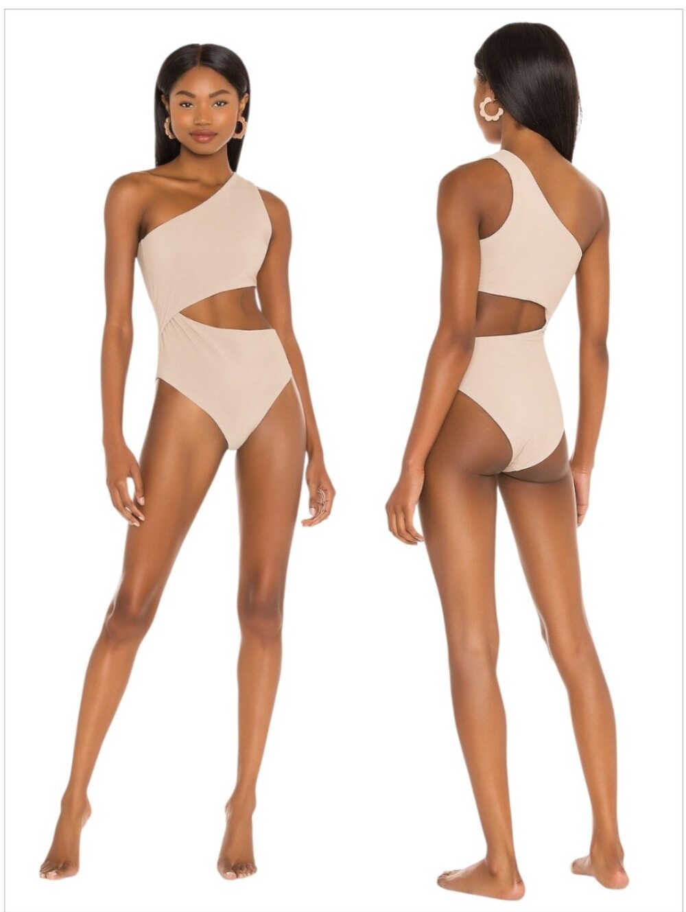 Beach Riot Celine Ribbed Cutout One Piece Swimsuit Taupe Tan Sz XS New - Picture 3 of 11